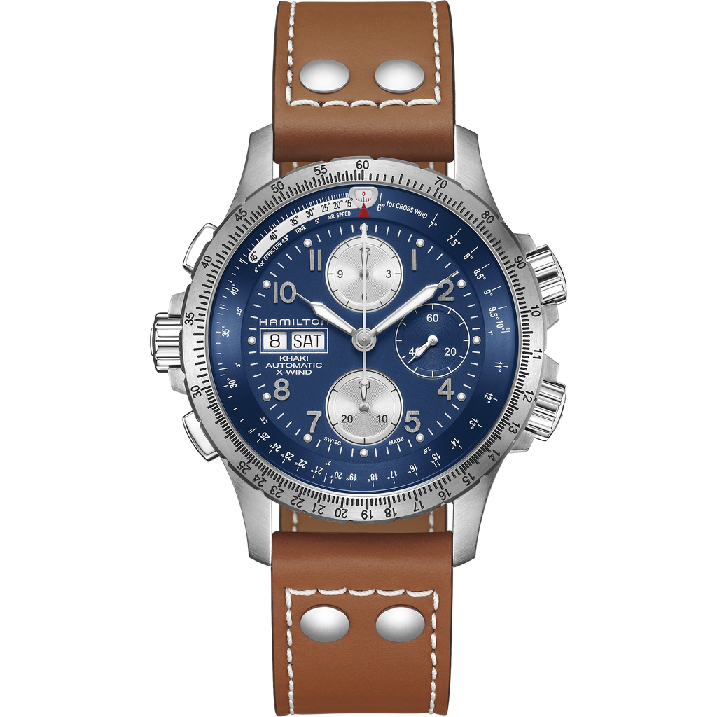 Hamilton Khaki Aviation X-Wind Auto Chrono Blue on leather