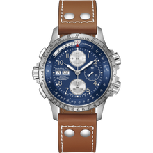 Load image into Gallery viewer, Hamilton Khaki Aviation X-Wind Auto Chrono Blue on leather