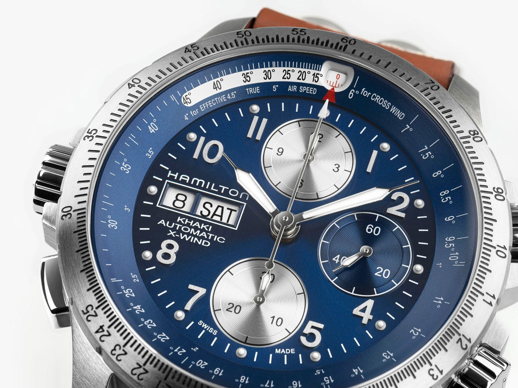 Hamilton Khaki Aviation X-Wind Auto Chrono Blue on leather