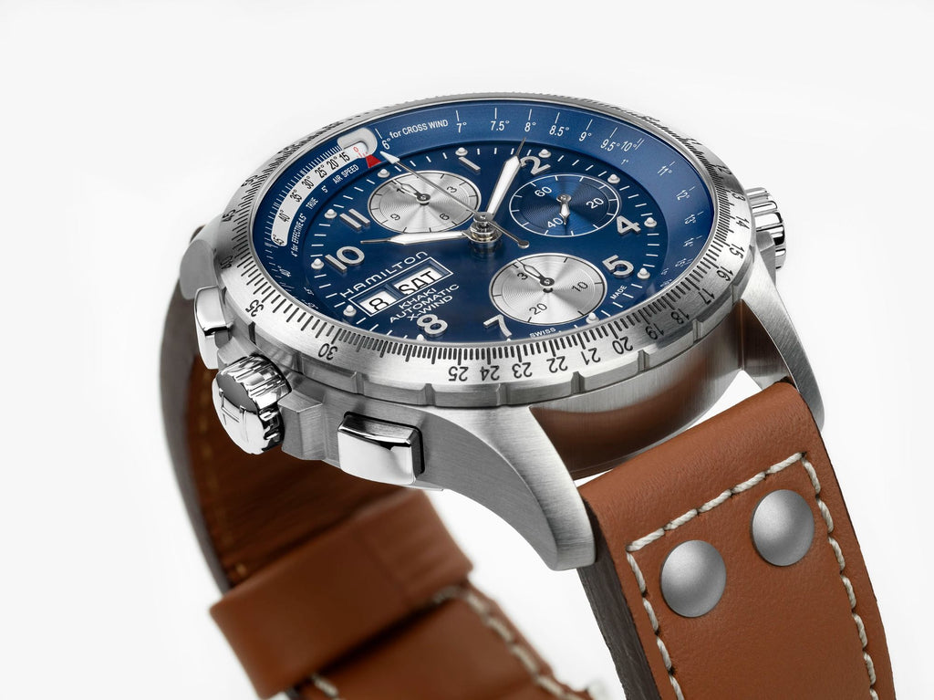 Hamilton Khaki Aviation X-Wind Auto Chrono Blue on leather