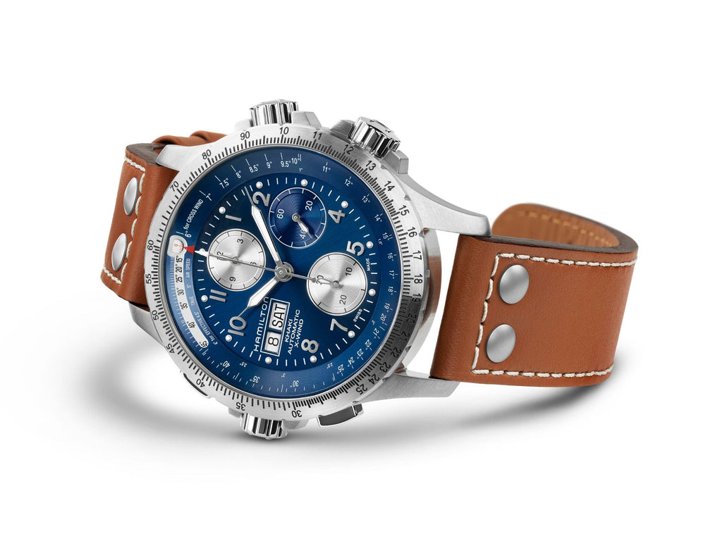 Hamilton Khaki Aviation X-Wind Auto Chrono Blue on leather