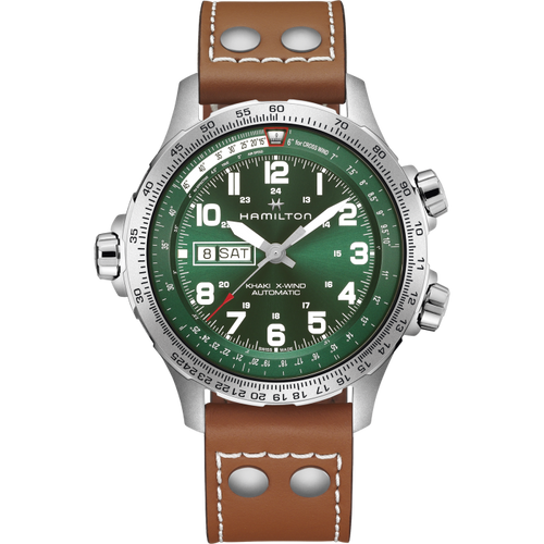 Hamilton Khaki Aviation X-Wind Day Date Auto Green on Leather
