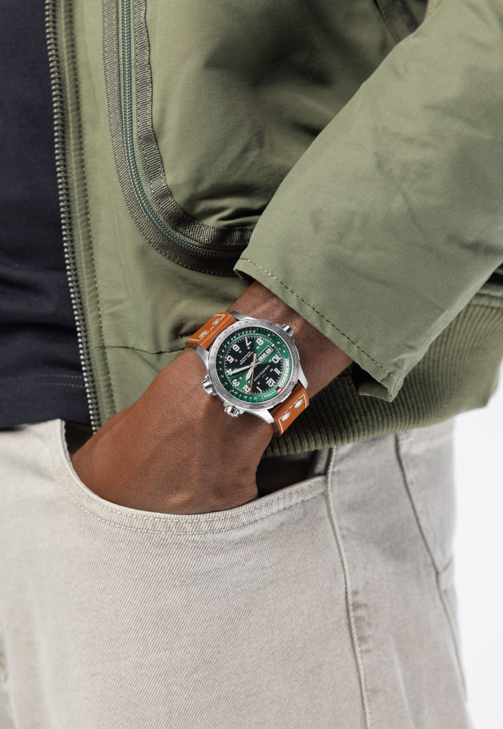 Hamilton Khaki Aviation X-Wind Day Date Auto Green on Leather