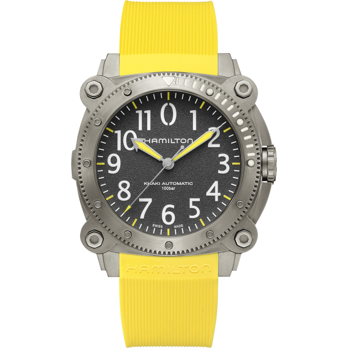 Hamilton Khaki Navy Belowzero Auto Titanium On Yellow Rubber