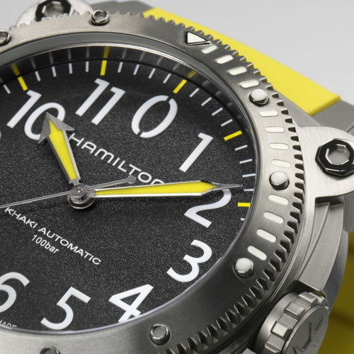 Hamilton Khaki Navy Belowzero Auto Titanium On Yellow Rubber