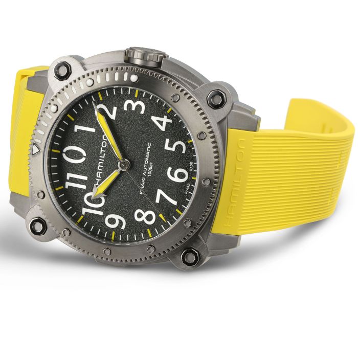 Hamilton Khaki Navy Belowzero Auto Titanium On Yellow Rubber