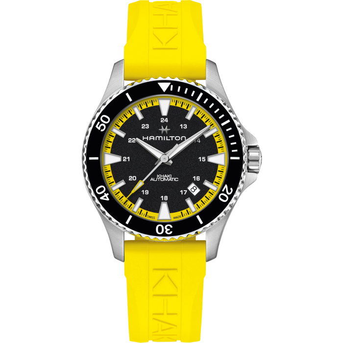 Hamilton Khaki Navy Belowzero Auto Titanium On Yellow Rubber