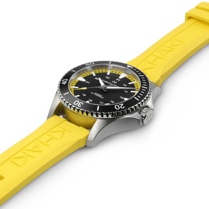 Hamilton Khaki Navy Belowzero Auto Titanium On Yellow Rubber