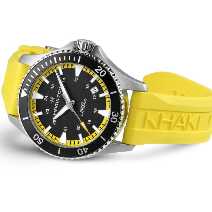 Hamilton Khaki Navy Belowzero Auto Titanium On Yellow Rubber