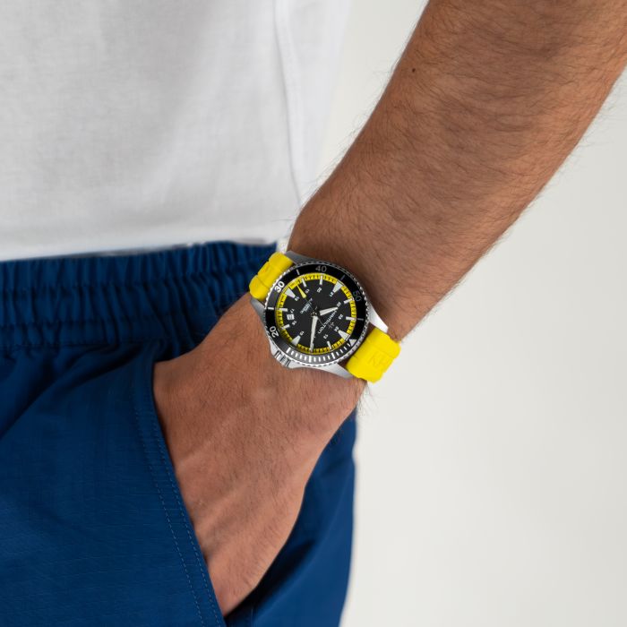 Hamilton Khaki Navy Belowzero Auto Titanium On Yellow Rubber