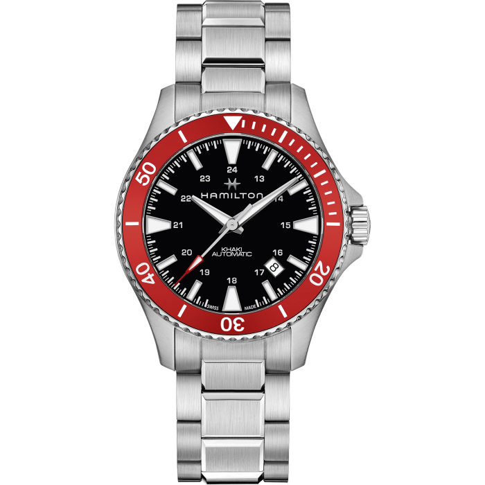 Hamilton Khaki Navy Scuba Auto Red Bezel on Bracelet 40mm