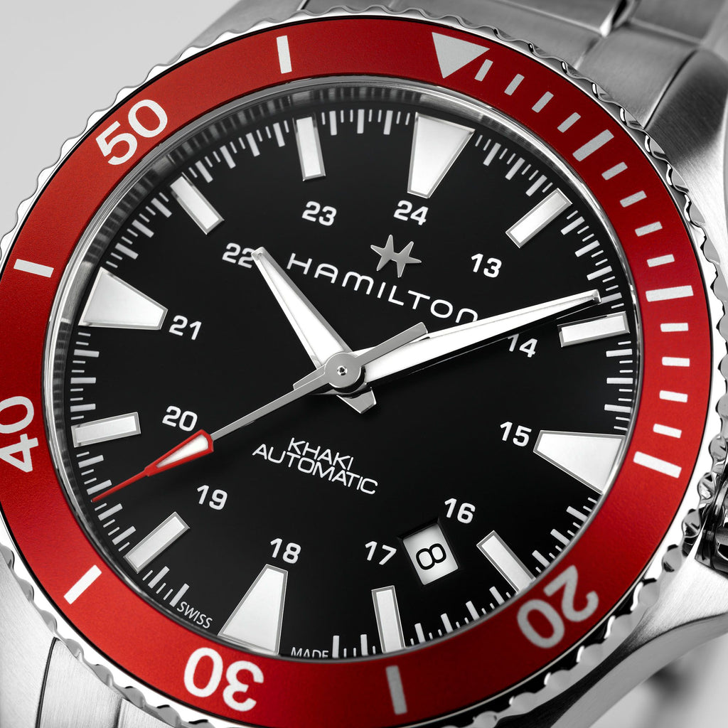 Hamilton Khaki Navy Scuba Auto Red Bezel on Bracelet 40mm