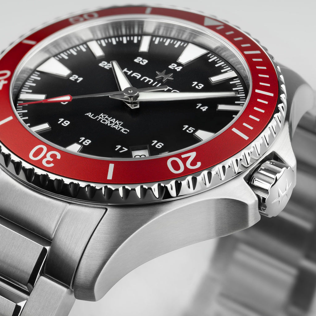 Hamilton Khaki Navy Scuba Auto Red Bezel on Bracelet 40mm