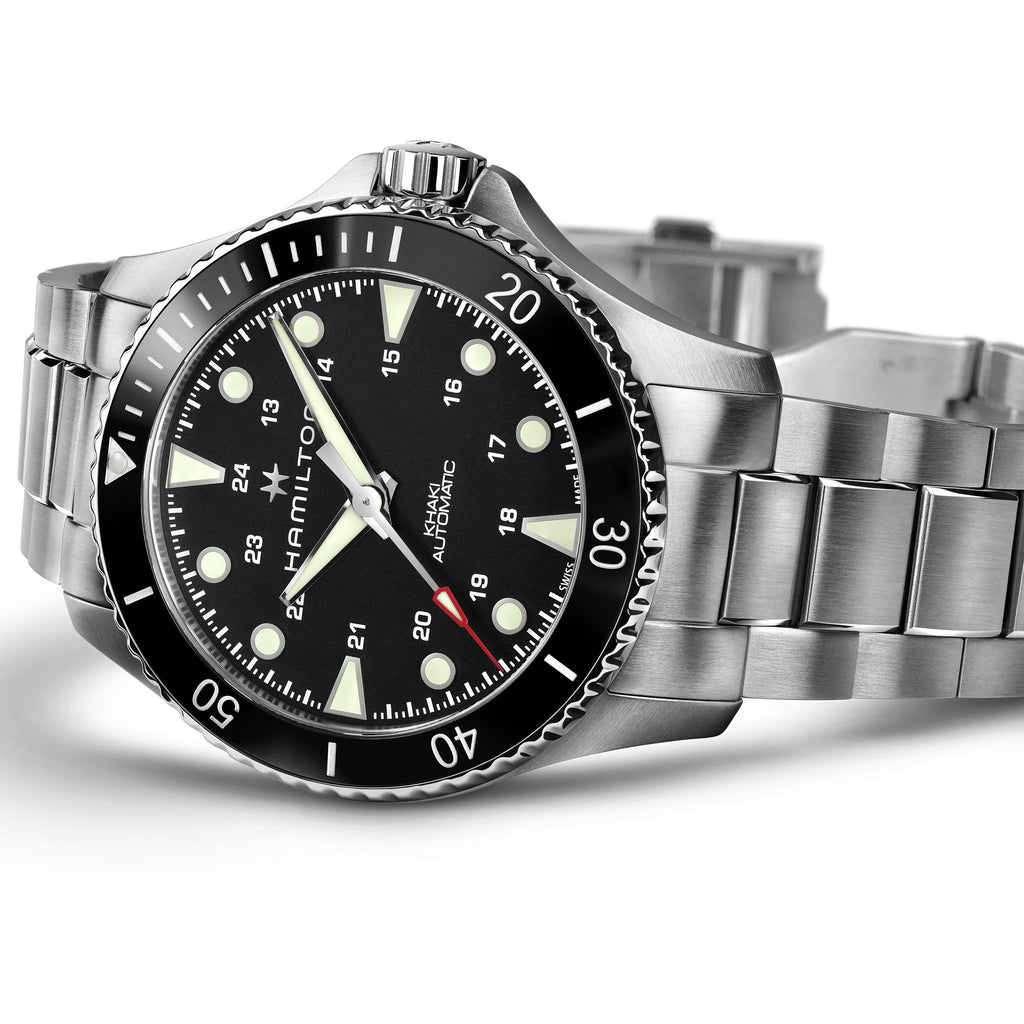 Hamilton Khaki Navy Scuba Auto Black Dial Black Bezel on Bracelet 43mm