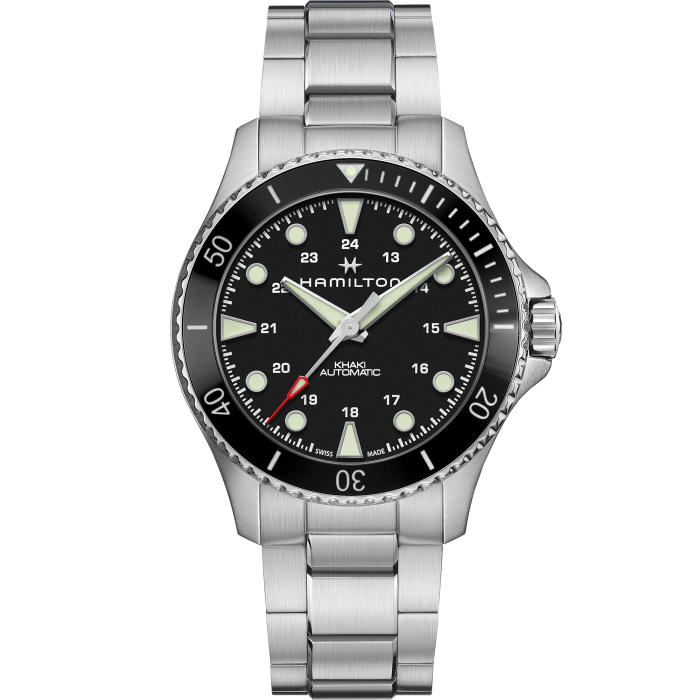Hamilton Khaki Navy Scuba Auto Black Dial Black Bezel on Bracelet 43mm