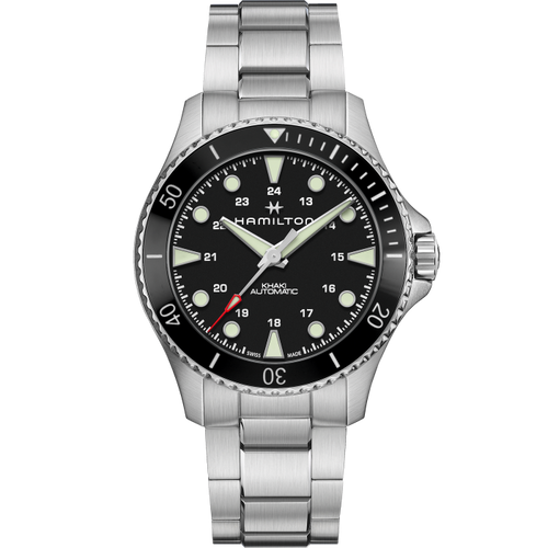 Hamilton Khaki Navy Scuba Auto Black Dial Black Bezel on Bracelet 43mm