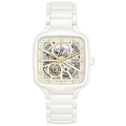 Rado True Square Automatic Open Heart White Ceramic with Diamonds