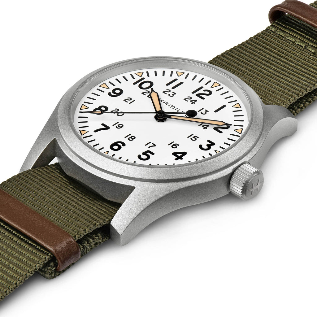 Hamilton Khaki Field Mechanical 42mm White Dial on Green Nato