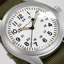 Load image into Gallery viewer, Hamilton Khaki Field Mechanical 42mm White Dial on Green Nato