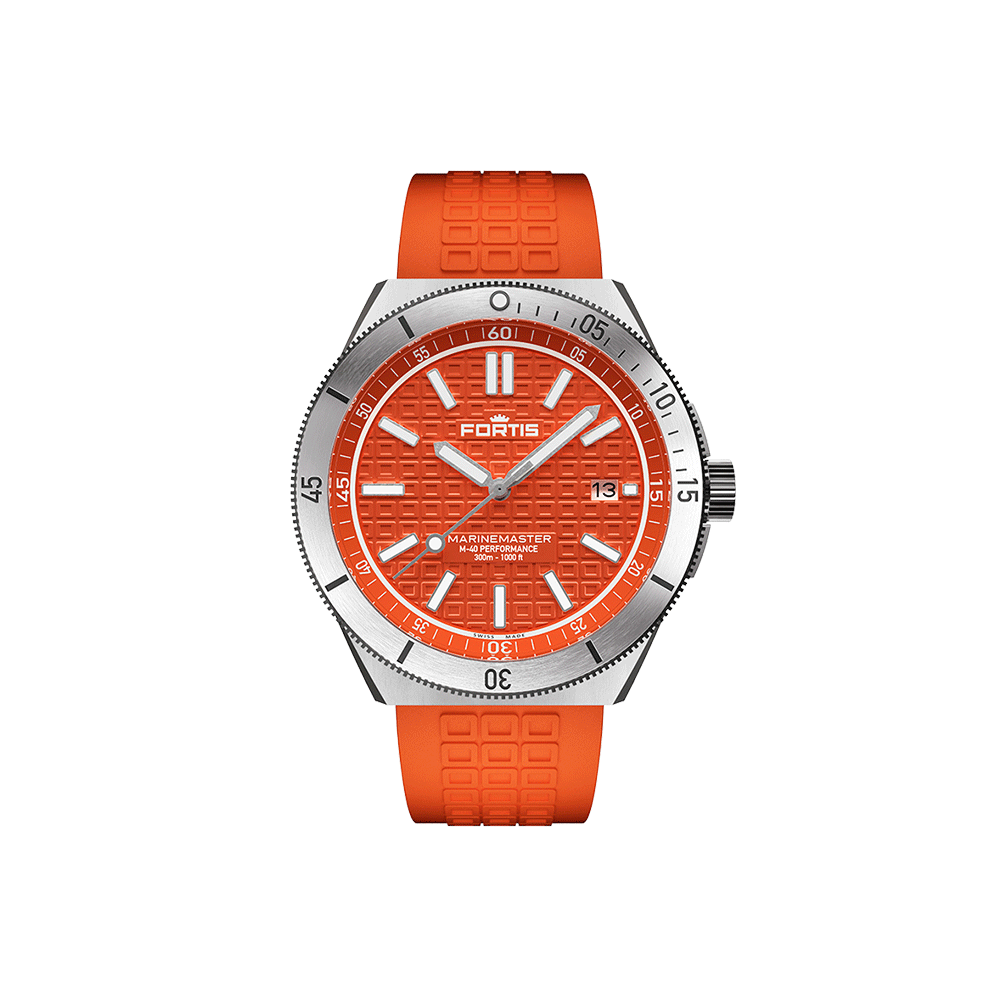 Fortis Marinemaster m-40 amber orange on horizon strap