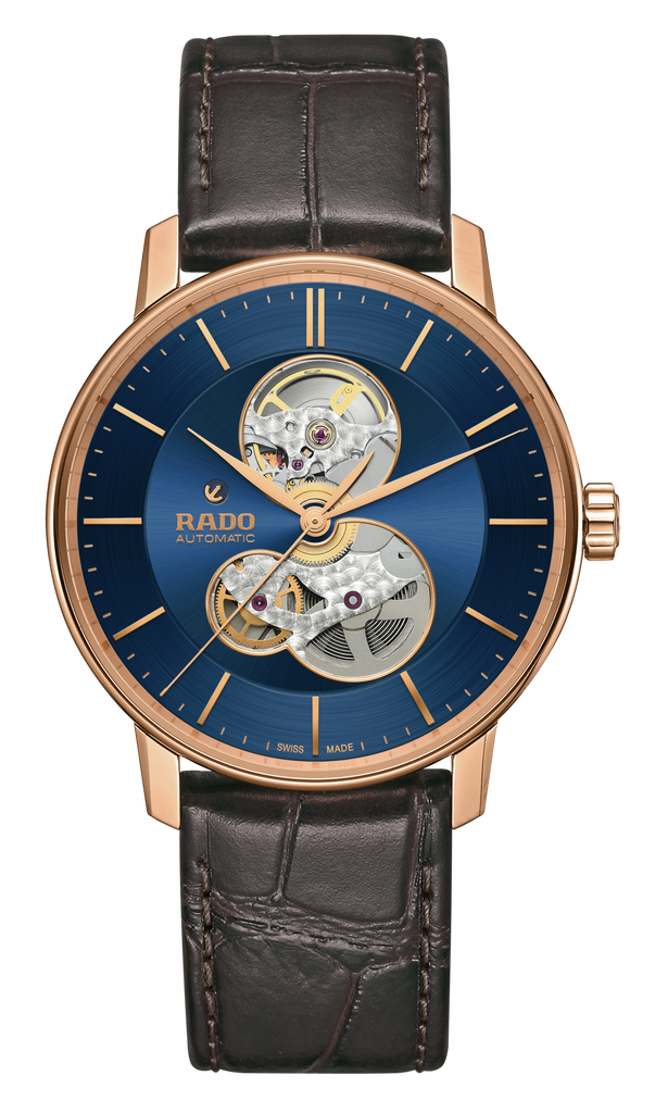 Rado Coupole Open Heart Automatic Blue Dial RG PVD on leather strap -41mm