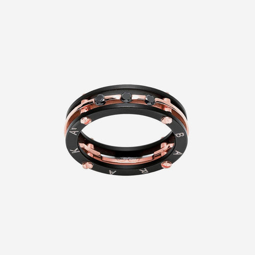 Baraka Ring -PVD Steel & RG with Black Diamond