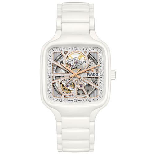 Rado True Square Automatic Open Heart Sparkling White Ceramic with Diamonds
