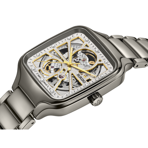 Rado True Square Automatic Open Heart Sparkling Plasma High-Tech Silver Ceramic with Diamonds