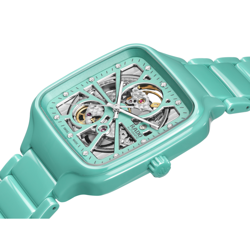 Rado True Square Automatic Open Heart Turquoise Ceramic with Diamonds