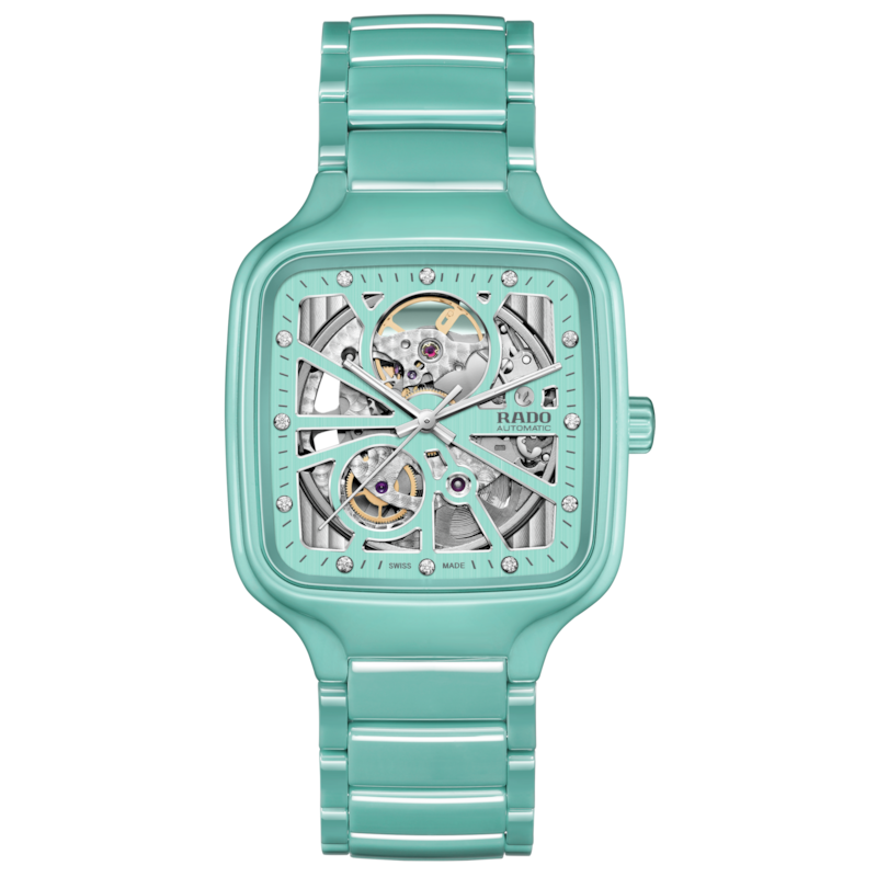 Rado True Square Automatic Open Heart Turquoise Ceramic with Diamonds