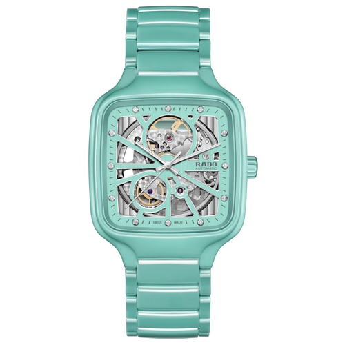 Rado True Square Automatic Open Heart Turquoise Ceramic with Diamonds