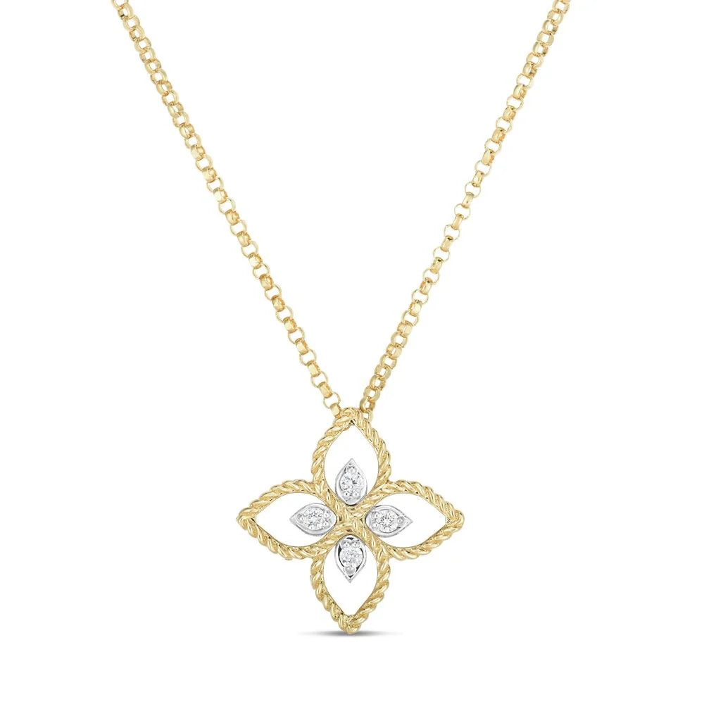 Roberto Coin Desert Flower pendant in 18k yellow gold with diamonds
