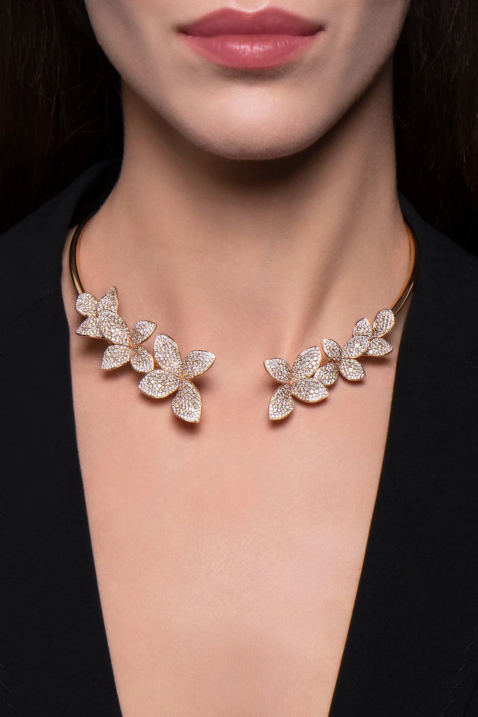 Pasquale Bruni Giardini Segreti Choker in 18k Rose Gold with Diamonds, Multi Flower.