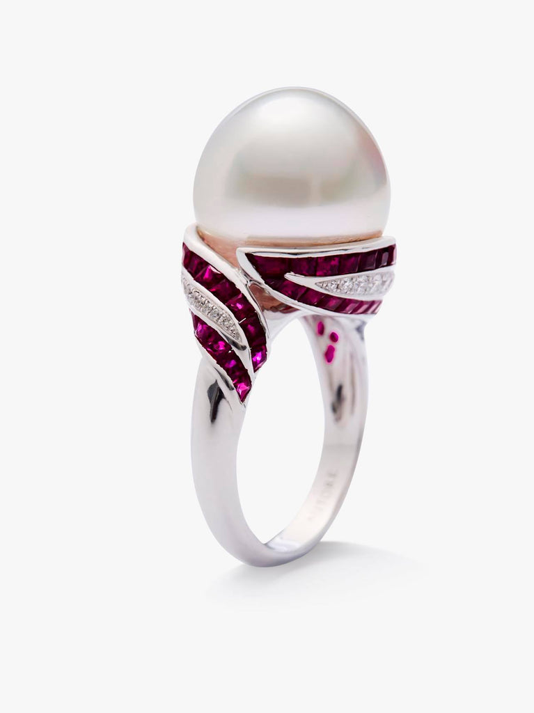 Autore Pearls 18k WG South Sea Pearl Ruby and Diamond Ring