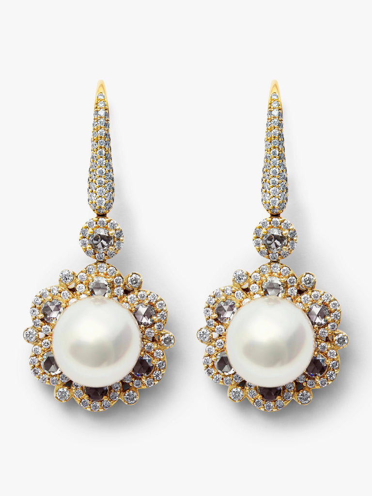 Autore Pearls 18k YG South Sea White Pearls and Diamond Earrings