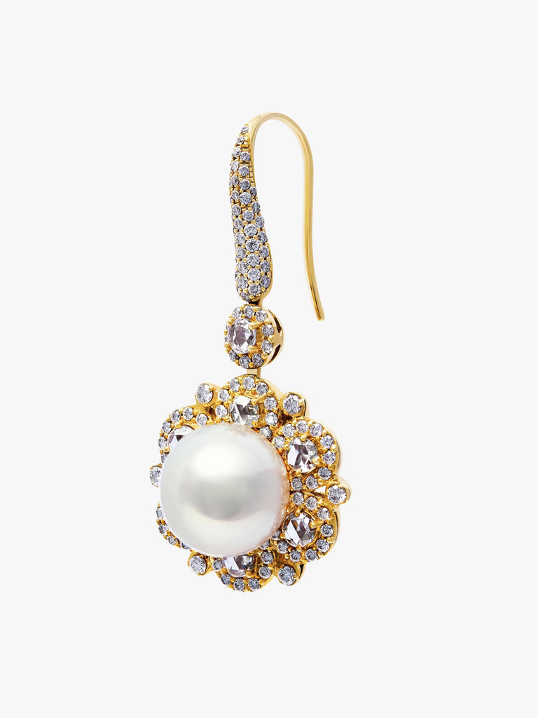 Autore Pearls 18k YG South Sea White Pearls and Diamond Earrings