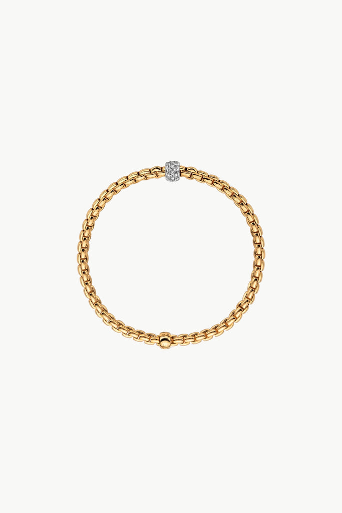 Fope Eka Yellow Gold Bracelet with White Gold and Diamond Pave Medium