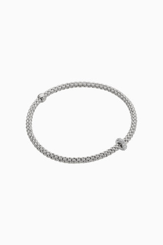 Fope Prima White Gold Bracelet with white gold pave diamond rondels in small size