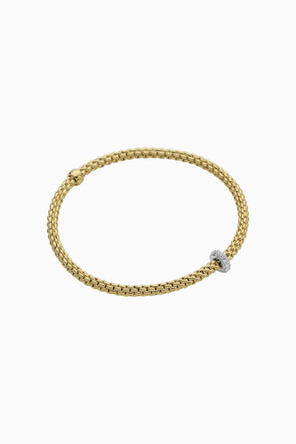Fope Prima Yellow Gold Bracelet with White Gold Pave Diamond rondels small size