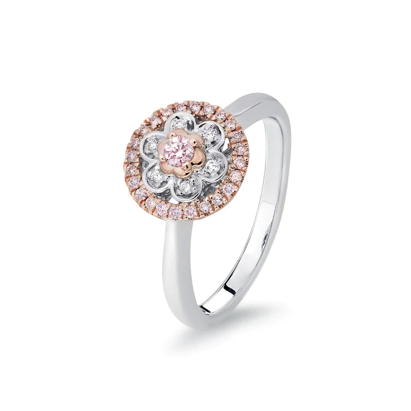 Blush Arabella Ring with pink diamonds from the Argyle mine and White Diamonds