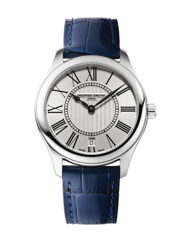 FREDERIQUE CONSTANT CLASSICS LADIES QUARTZ SILVER DIAL BLUE LEATHER