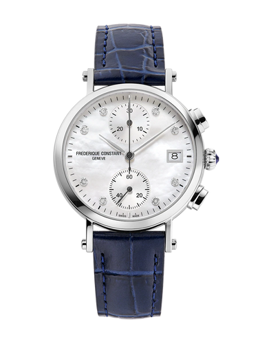 FREDERIQUE CONSTANT CLASSICS QUARTZ CHRONOGRAPH LADIES BLUE LEATHER