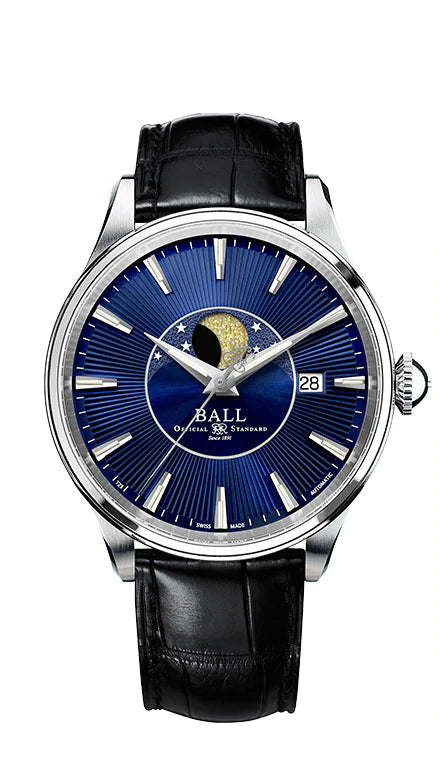 Ball Watch Trainmaster Moon Phase Blue on Leather