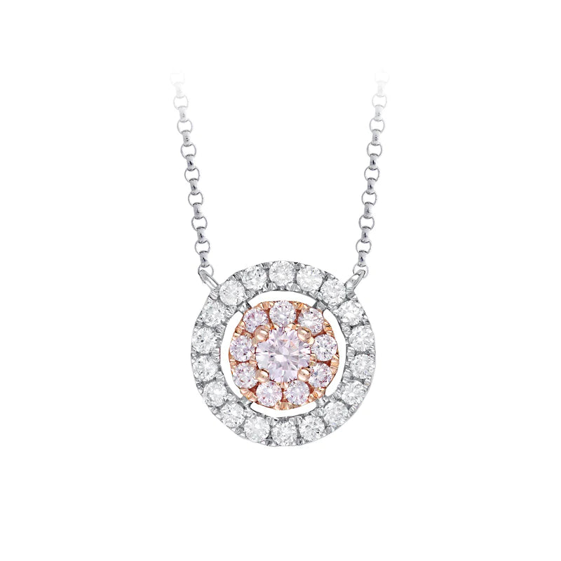 Kimberley Luannah Round Necklace set with pink diamonds from the Argyle mine and White Diamonds