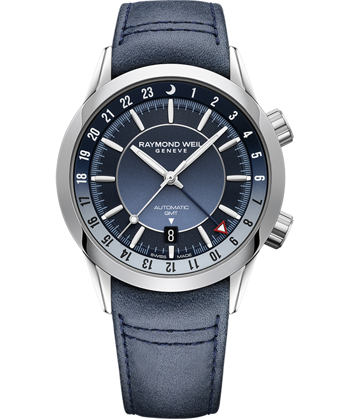 Raymond Weil Freelancer Men's GMT Blue Dial And Blue Leather Watch