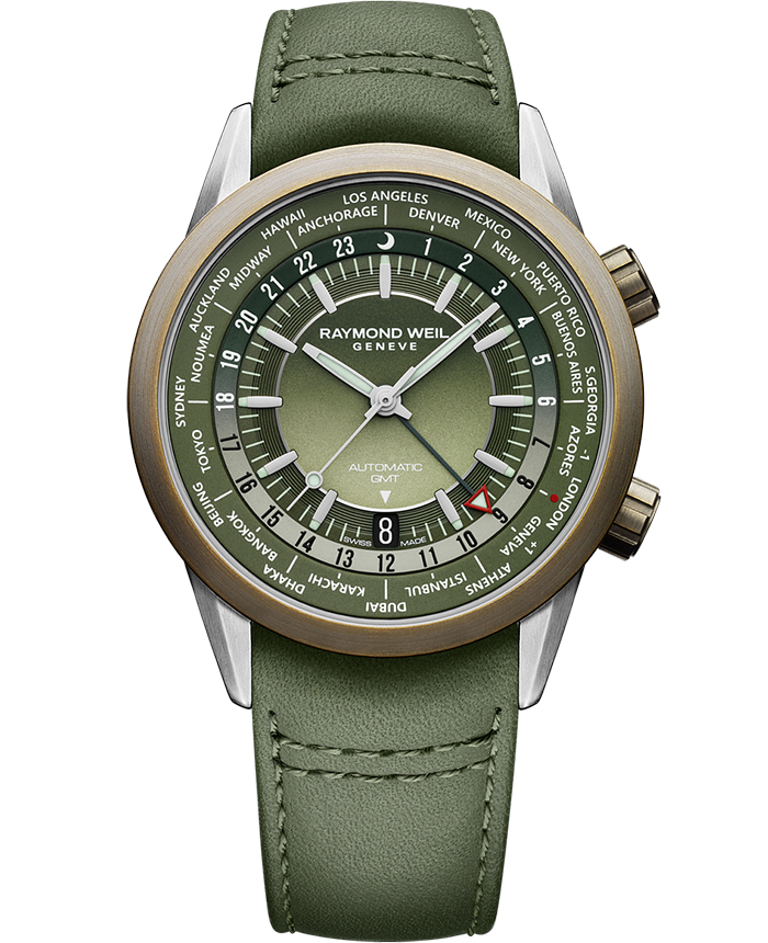 Raymond Weil Freelancer Freelancer Men's GMT Worldtimer Green Leather Watch