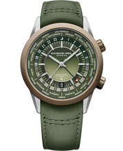 Load image into Gallery viewer, Raymond Weil Freelancer Freelancer Men&#39;s GMT Worldtimer Green Leather Watch