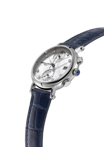 FREDERIQUE CONSTANT CLASSICS QUARTZ CHRONOGRAPH LADIES BLUE LEATHER