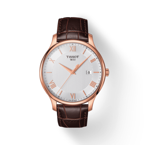 TISSOT TRADITION ON SILVER RG PVD LEATHER