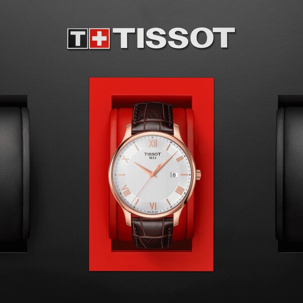TISSOT TRADITION ON SILVER RG PVD LEATHER